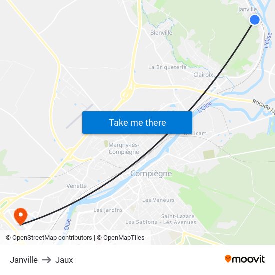 Janville to Jaux map