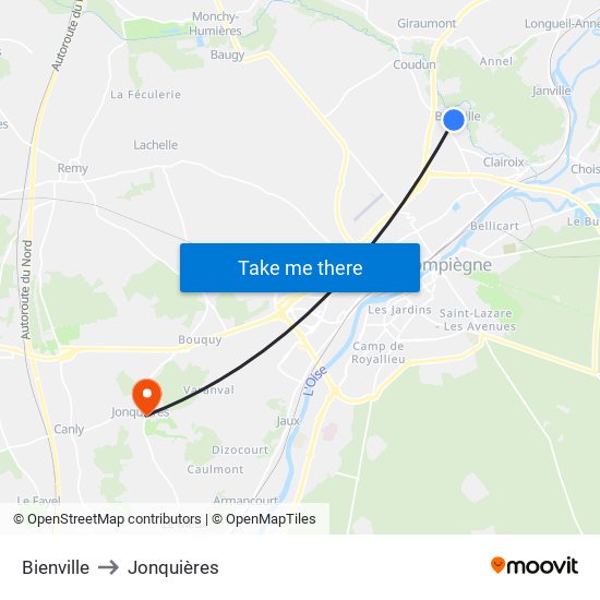 Bienville to Jonquières map