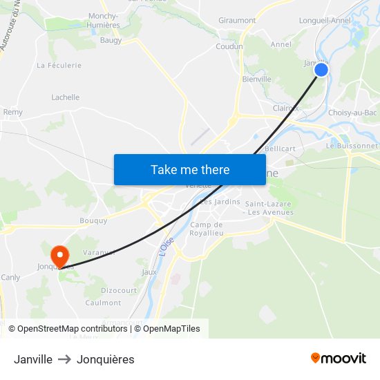Janville to Jonquières map