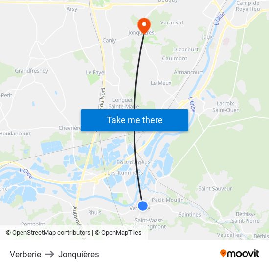 Verberie to Jonquières map