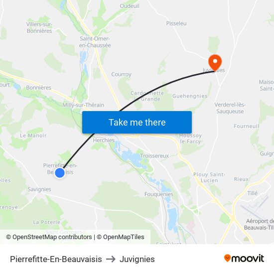 Pierrefitte-En-Beauvaisis to Juvignies map