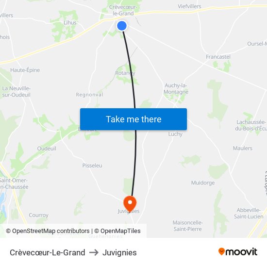 Crèvecœur-Le-Grand to Juvignies map