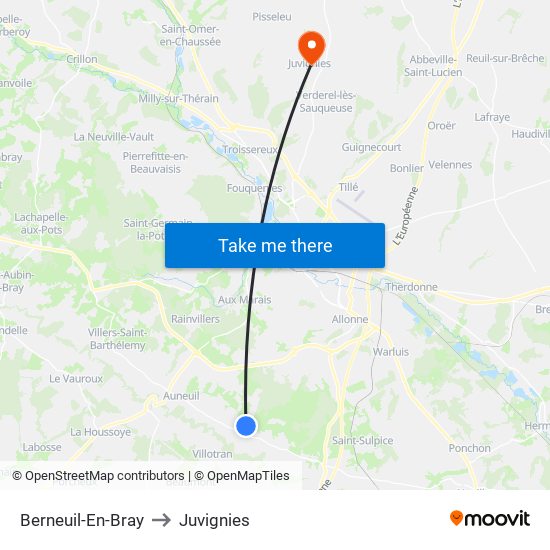 Berneuil-En-Bray to Juvignies map