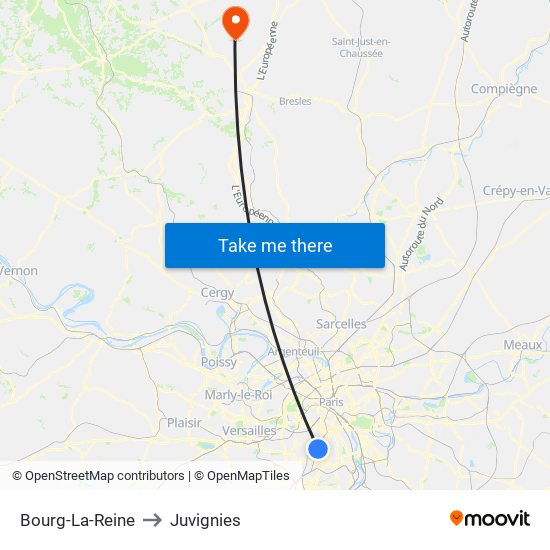 Bourg-La-Reine to Juvignies map