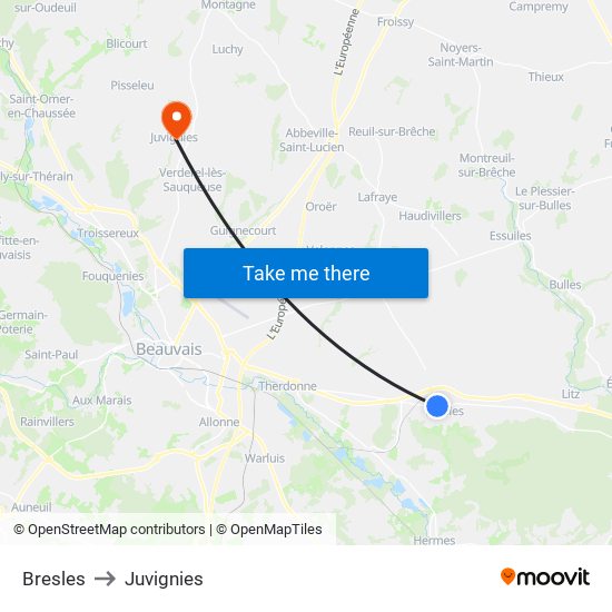 Bresles to Juvignies map
