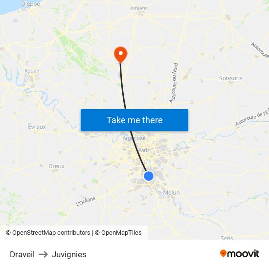 Draveil to Juvignies map