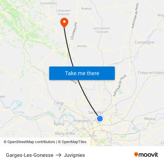 Garges-Les-Gonesse to Juvignies map
