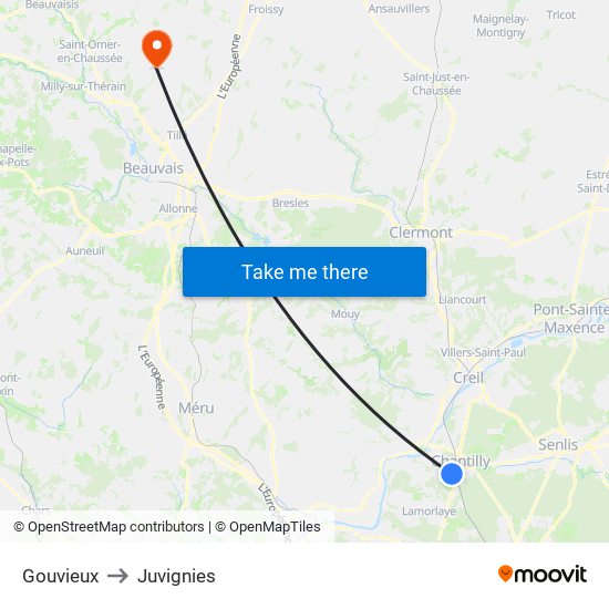 Gouvieux to Juvignies map