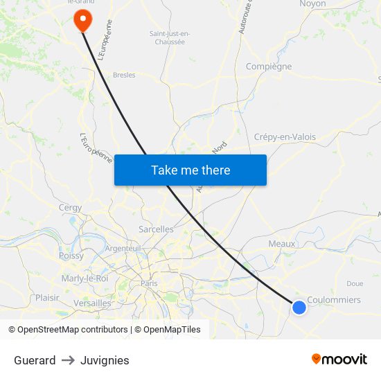 Guerard to Juvignies map