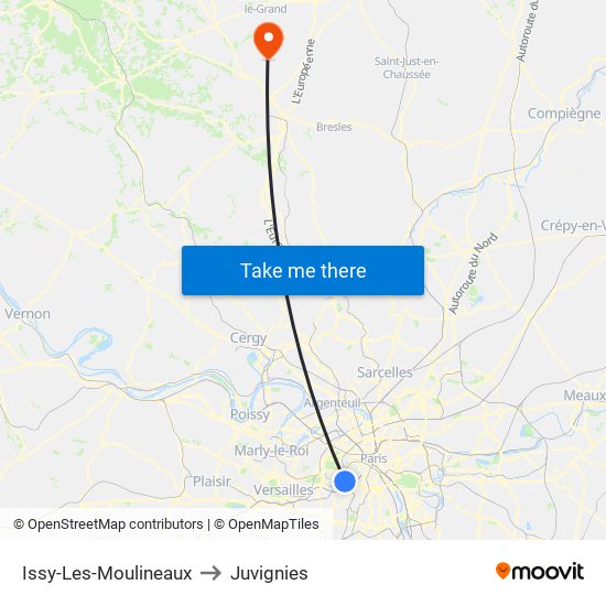 Issy-Les-Moulineaux to Juvignies map