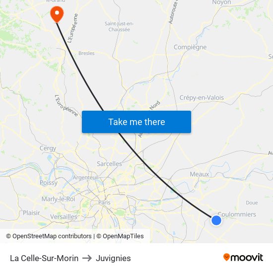 La Celle-Sur-Morin to Juvignies map