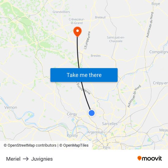 Meriel to Juvignies map