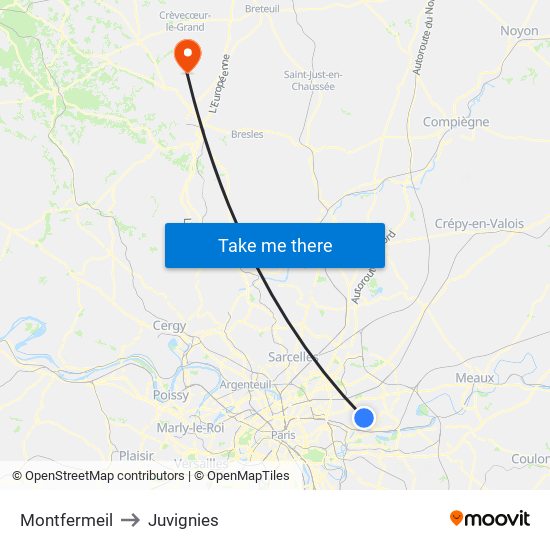 Montfermeil to Juvignies map