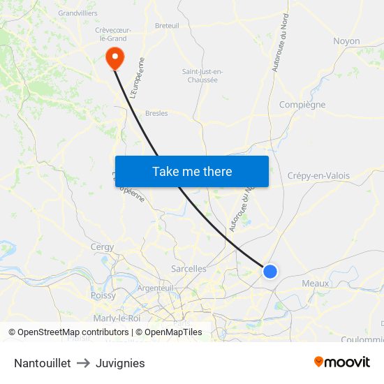 Nantouillet to Juvignies map