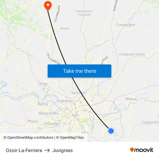Ozoir-La-Ferriere to Juvignies map