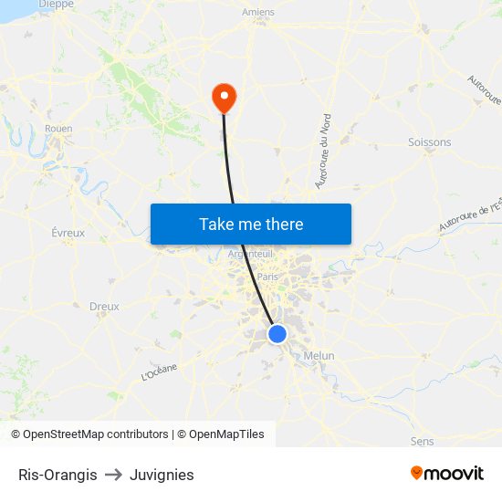 Ris-Orangis to Juvignies map
