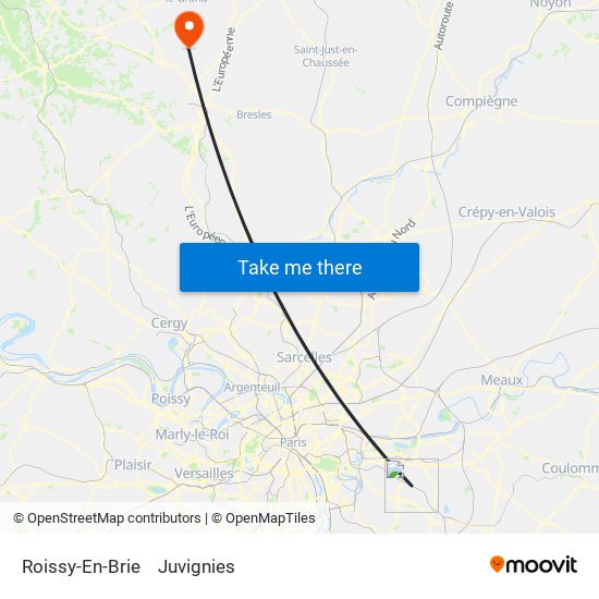 Roissy-En-Brie to Juvignies map