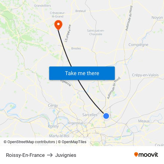 Roissy-En-France to Juvignies map