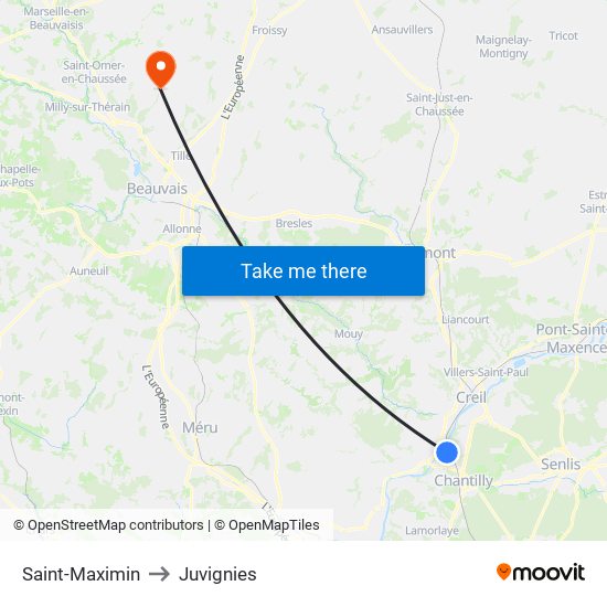 Saint-Maximin to Juvignies map