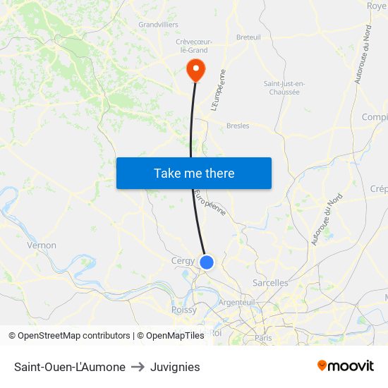 Saint-Ouen-L'Aumone to Juvignies map