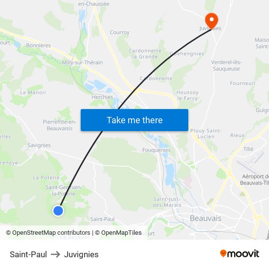 Saint-Paul to Juvignies map