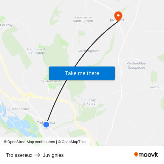 Troissereux to Juvignies map