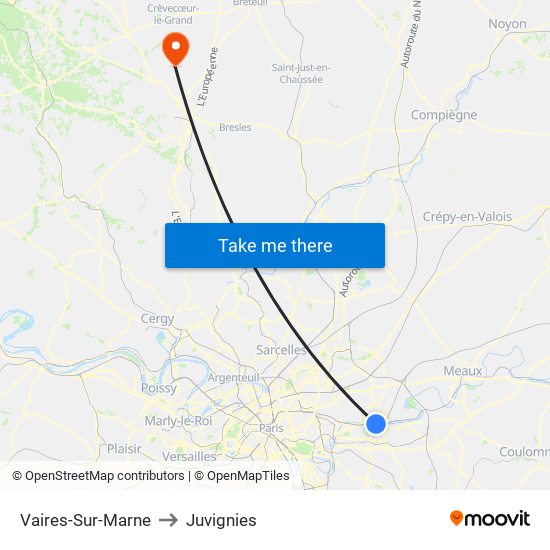 Vaires-Sur-Marne to Juvignies map