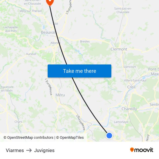 Viarmes to Juvignies map
