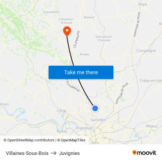 Villaines-Sous-Bois to Juvignies map