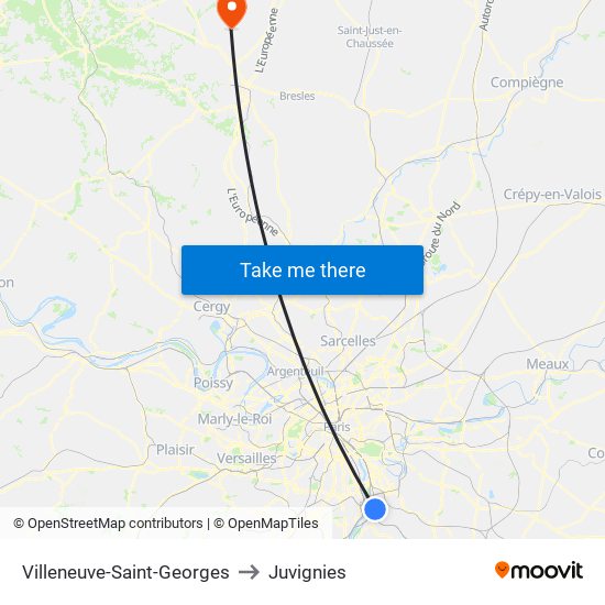 Villeneuve-Saint-Georges to Juvignies map