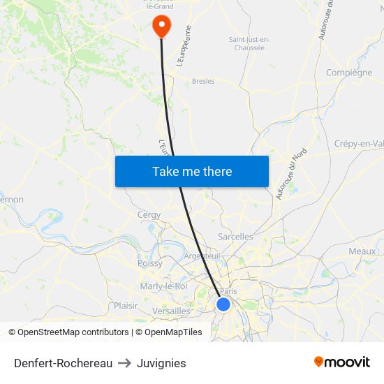 Denfert-Rochereau to Juvignies map