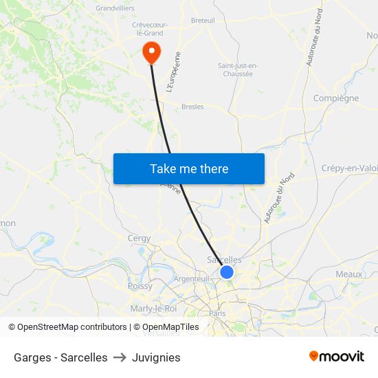 Garges - Sarcelles to Juvignies map