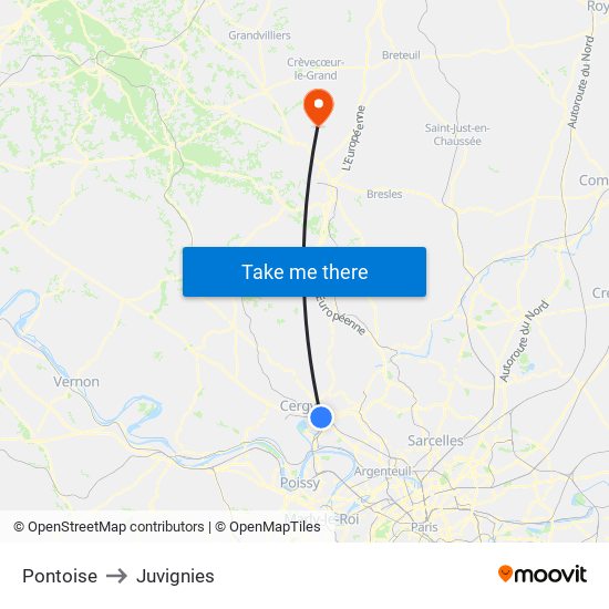 Pontoise to Juvignies map