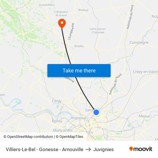 Villiers-Le-Bel - Gonesse - Arnouville to Juvignies map