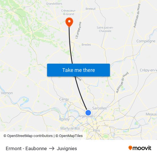 Ermont - Eaubonne to Juvignies map