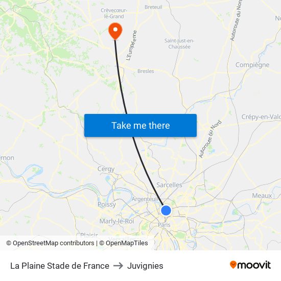 La Plaine Stade de France to Juvignies map