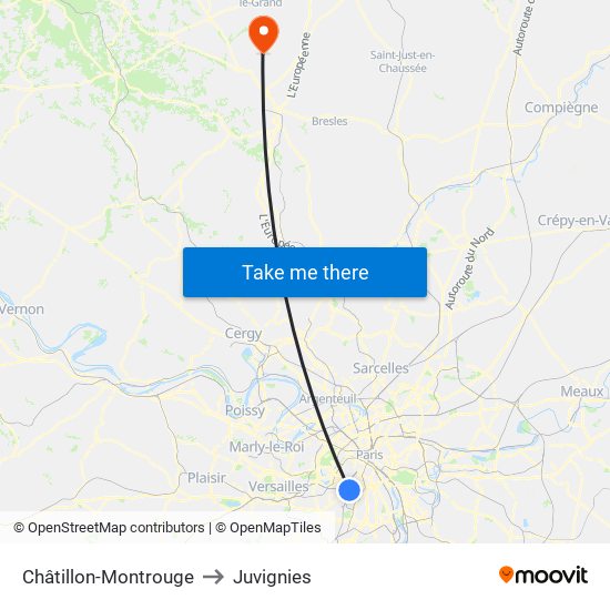 Châtillon-Montrouge to Juvignies map
