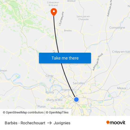 Barbès - Rochechouart to Juvignies map
