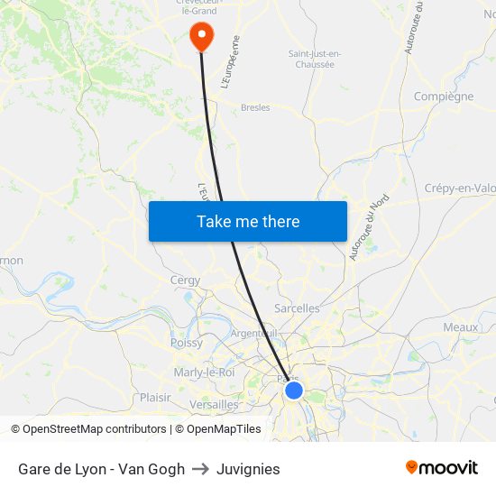 Gare de Lyon - Van Gogh to Juvignies map