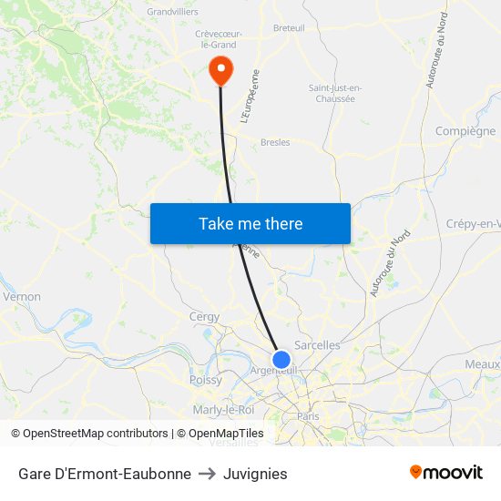 Gare D'Ermont-Eaubonne to Juvignies map