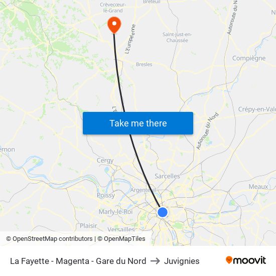 La Fayette - Magenta - Gare du Nord to Juvignies map