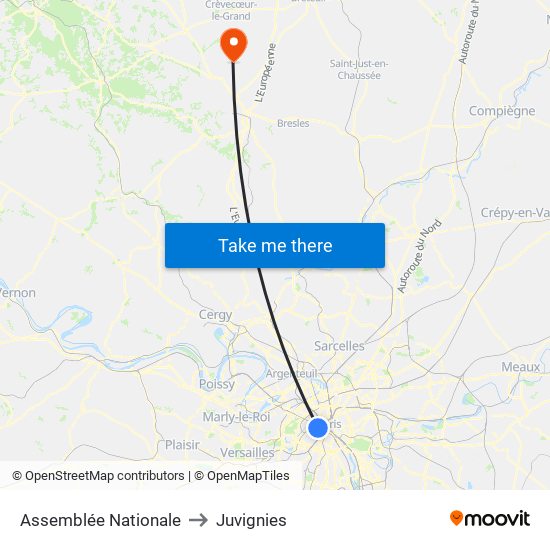 Assemblée Nationale to Juvignies map