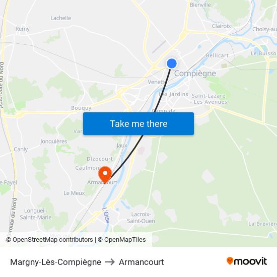 Margny-Lès-Compiègne to Armancourt map