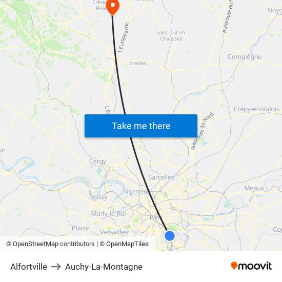 Alfortville to Auchy-La-Montagne map