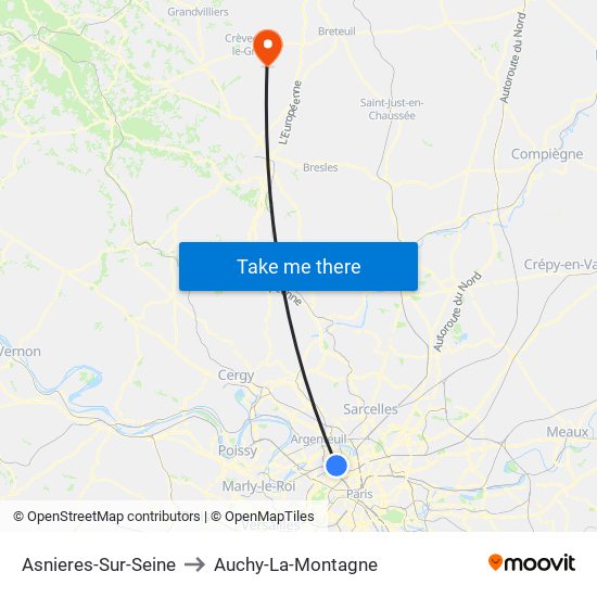 Asnieres-Sur-Seine to Auchy-La-Montagne map