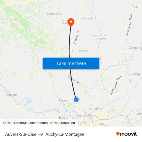 Auvers-Sur-Oise to Auchy-La-Montagne map