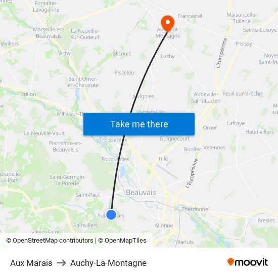 Aux Marais to Auchy-La-Montagne map