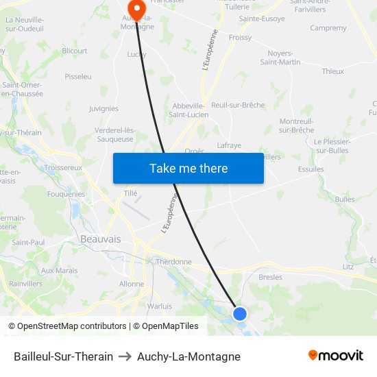 Bailleul-Sur-Therain to Auchy-La-Montagne map