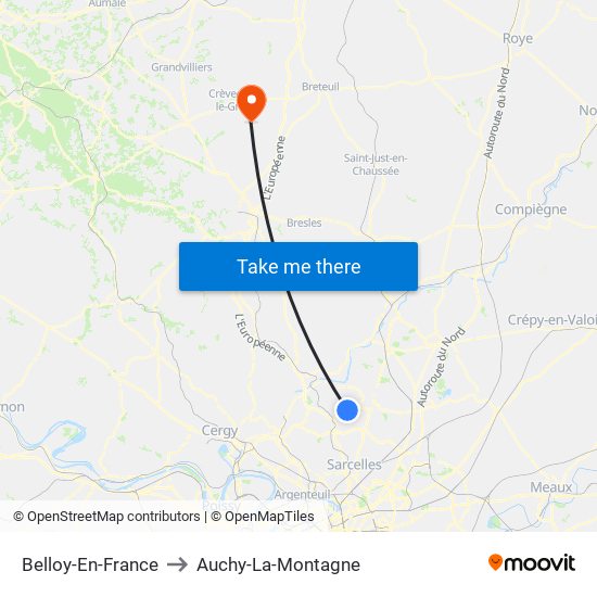 Belloy-En-France to Auchy-La-Montagne map
