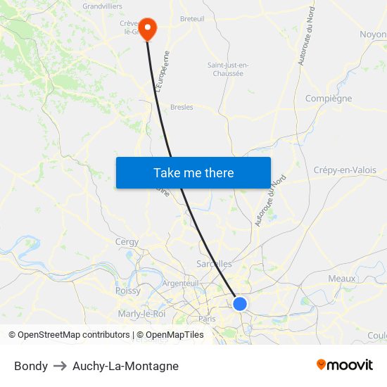 Bondy to Auchy-La-Montagne map